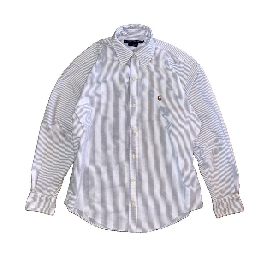Vintage Ralph Lauren Blue White Striped Button Up Oxford Shirt Women’s Size 4